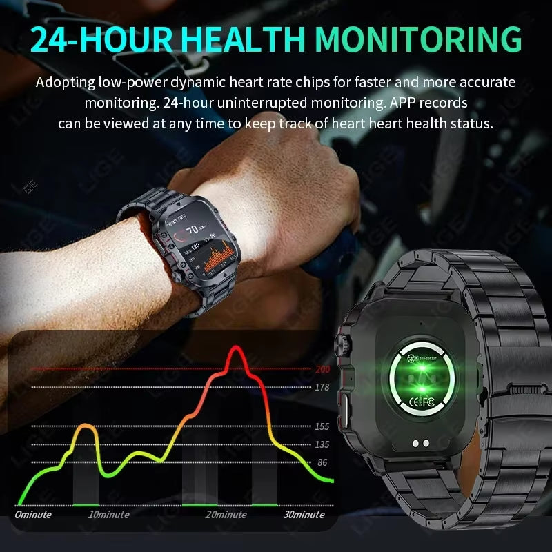 2025 Rugged Military Smart Watch Men Outdoor Watches Lp68 Waterproof 2.01" Al Voice Bluetooth Call Smartwatch for Android Los
