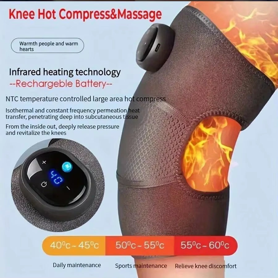 Heated and Vibrating Knee Massage Pad, Intelligent Button, Adjustable Multi-Level, LED Display